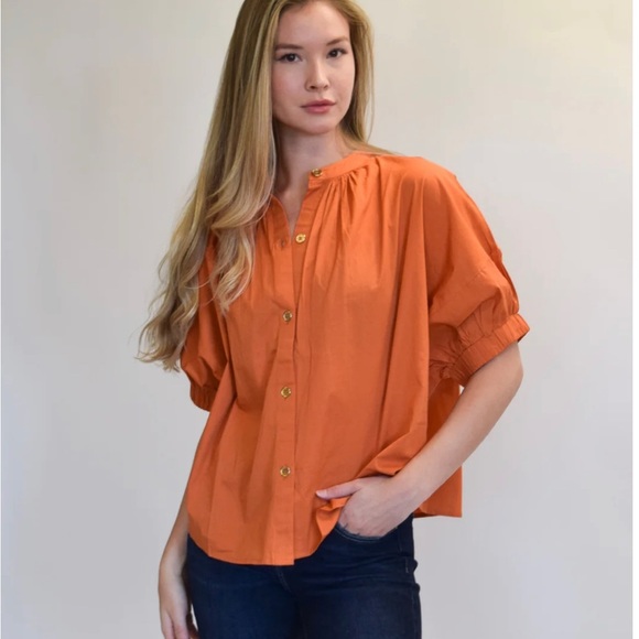 Never a Wallflower Tops - Never a Wallflower Elastic Sleeve Short Sleeve Top in Burnt Orange XS NEW